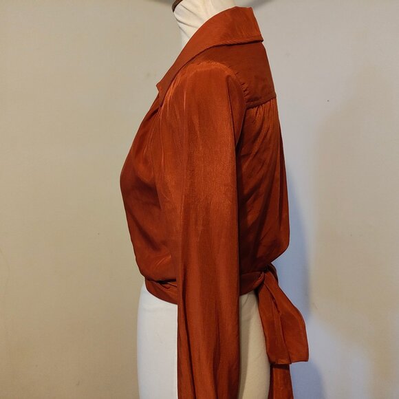 Beige Botany Rust Wrap Around Top S - Picture 12 of 13